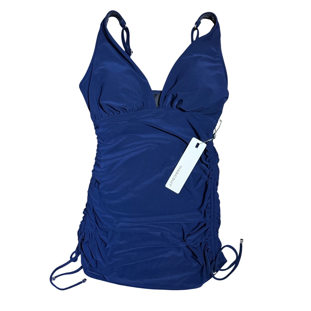 Magicsuit By Miraclesuit Navy Blue Ruched Tankini Top 12 Beach Vacation Resort